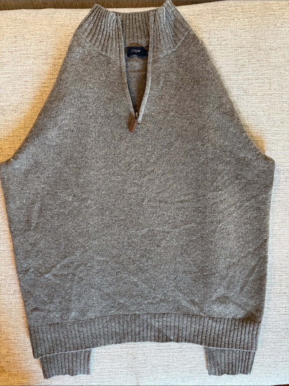 J.Crew 100% Lambswool Quarter Zip Sweater M Brown Gray Pullover